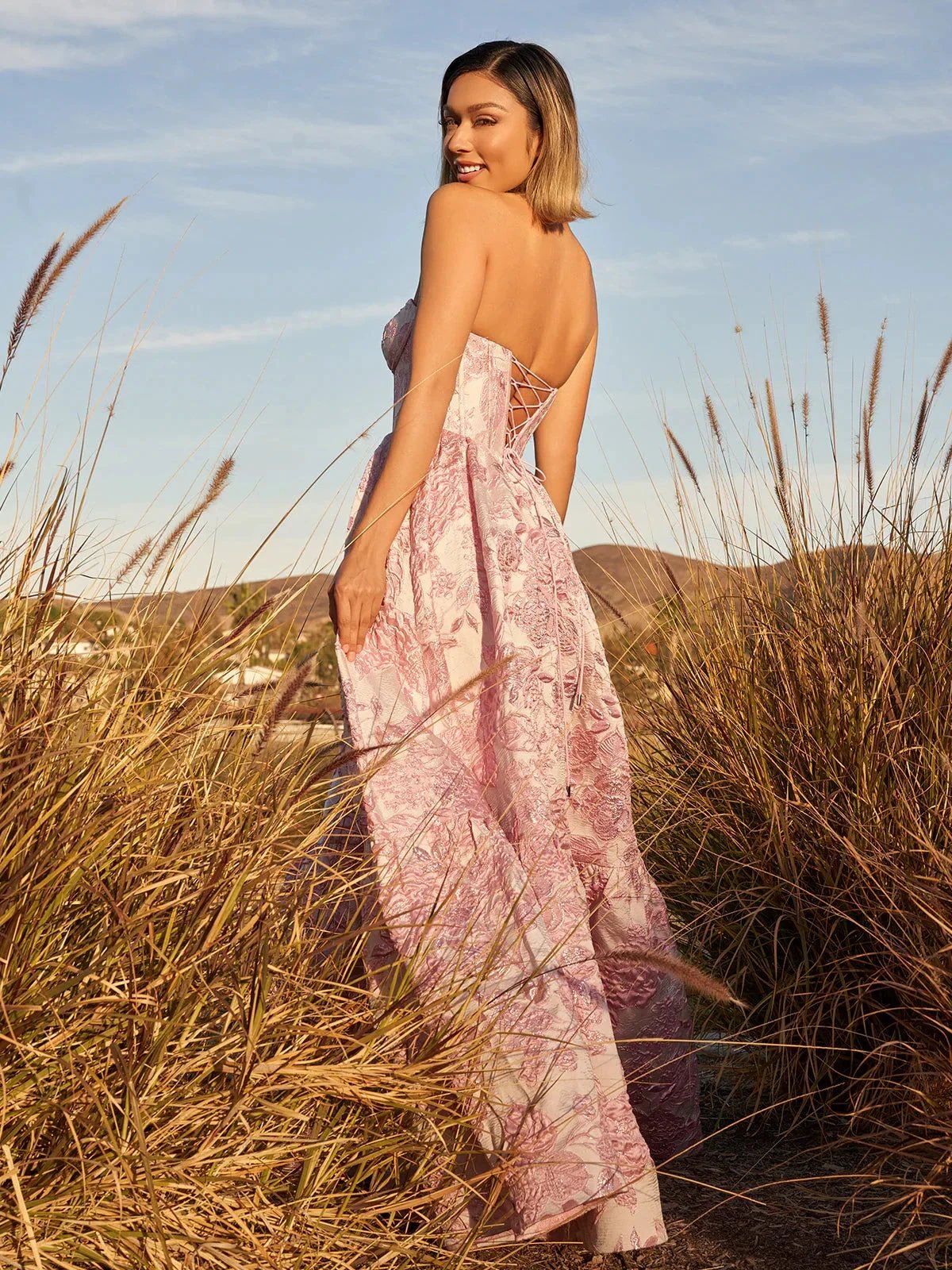 Delice | A-Line Sweetheart Floral Printed Long Prom Dresses