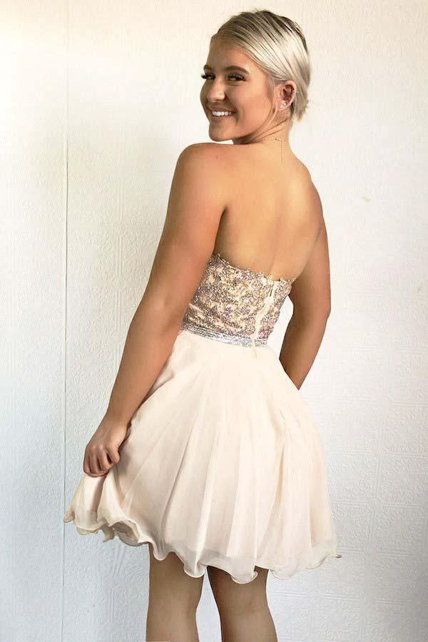 A-Line Sweetheart Pearl Pink Chiffon Homecoming Dress with Beading  PD029