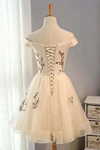 A-line Tulle Short Prom Dress Homecoming Dress With Embroidery PD130