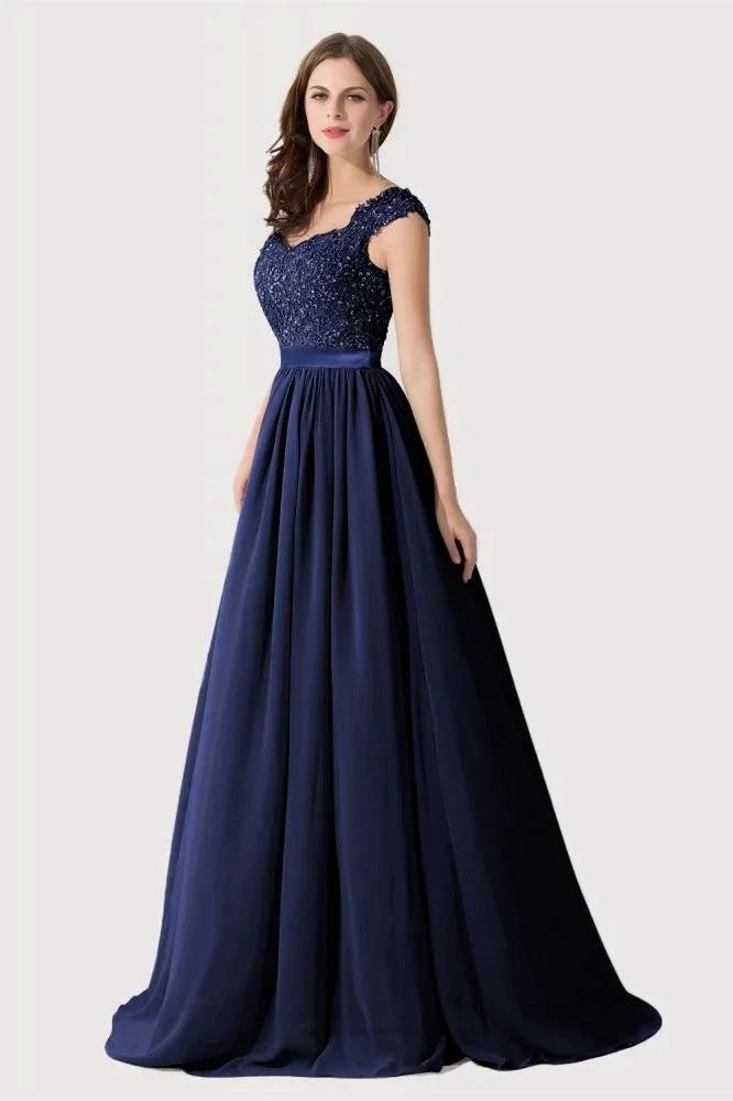 A-line V Neck Chiffon Bridesmaid Dress with Appliques