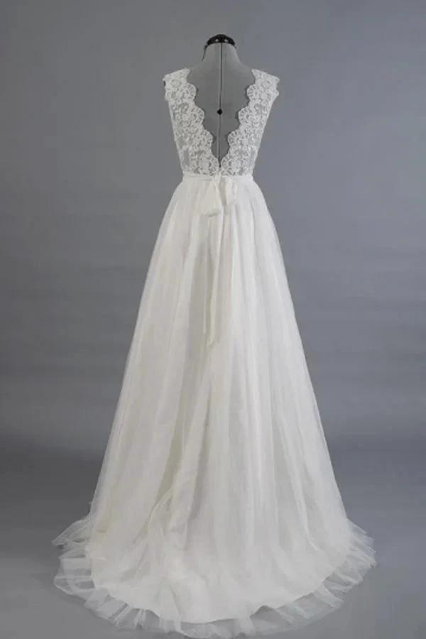 A-line V-Neck Sashes Appliques Beach Wedding Dress  WD170