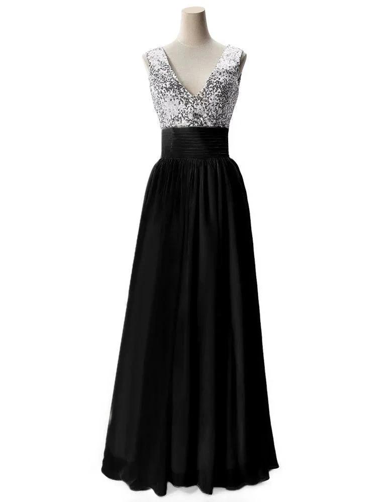 A-line V-neck Sequined Chiffon Party Dress