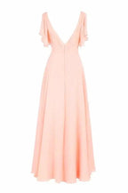 A-line V-neck Short Sleeves Floor Length Chiffon Bridesmaid Dress BD014