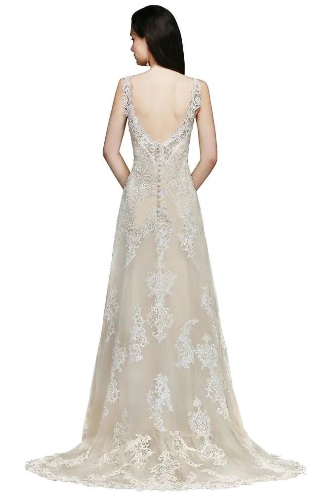 A-line V-Neck Sweep Train Prom Dresses
