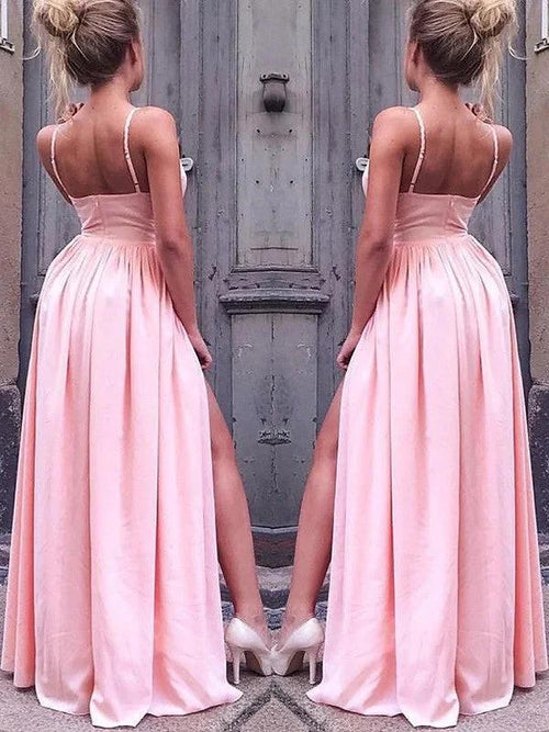 A-Line/Elegant Sleeveless Straps Floor-Length Ruched Silk like Satin Prom Dresses