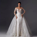 Loverxu Mermaid Vintage Wedding Dresses 2023 Sweetheart Long Sleeve Vestido De Novia Appliques Detachable Train Robe De Mariee