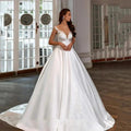 Boho Satin Wedding Dresses A line Lace Appliques Bridal Gowns Elegant V Neck Princess Wedding Party Gowns