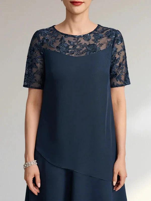 A-line Scoop Illusion Knee-Length Lace Chiffon Mother of the Bride Dress With Sequins