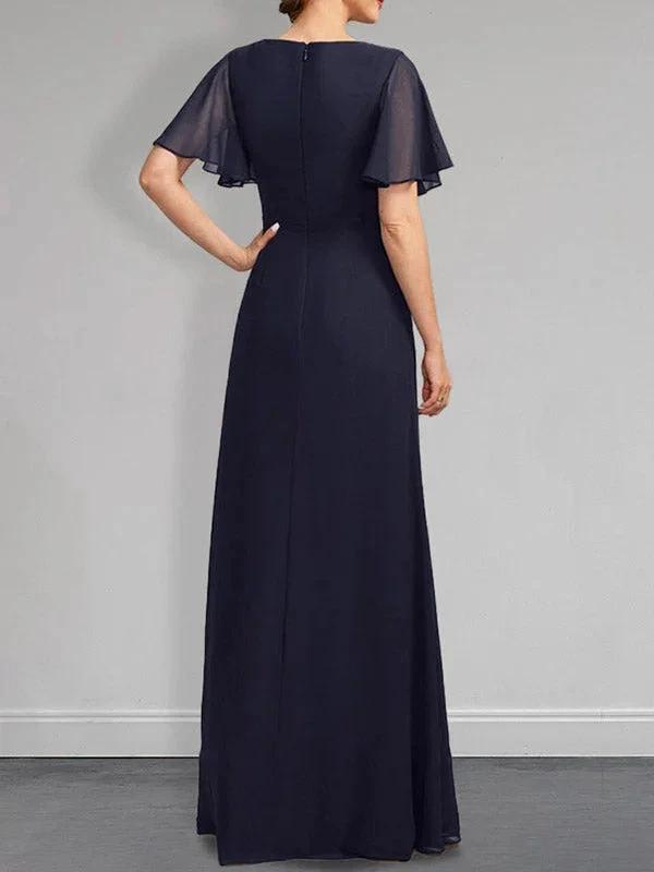A-line Asymmetrical Floor-Length Chiffon Mother of the Bride Dress With Pleated Beading Sequins