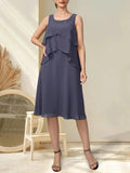 A-line Scoop Knee-Length Chiffon Mother of the Bride Dress With Beading
