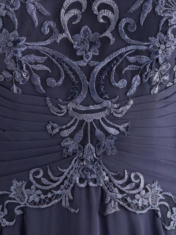 A-line Scoop Illusion Floor-Length Chiffon Lace Mother of the Bride Dress With Pleated Sequins