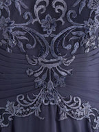 A-line Scoop Illusion Floor-Length Chiffon Lace Mother of the Bride Dress With Pleated Sequins