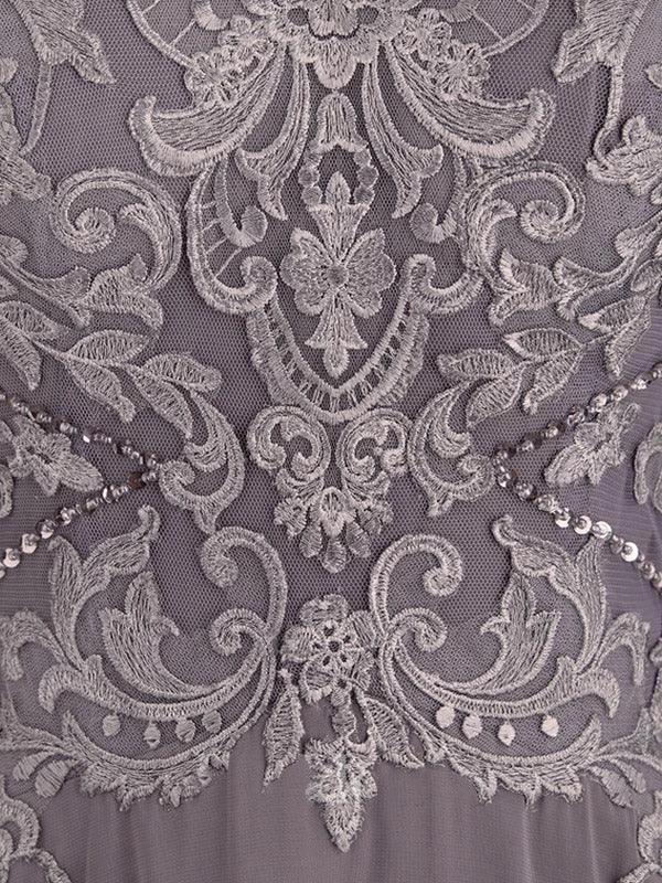 A-line Boat Neck Illusion Asymmetrical Chiffon Lace Mother of the Bride Dress With Sequins Beading