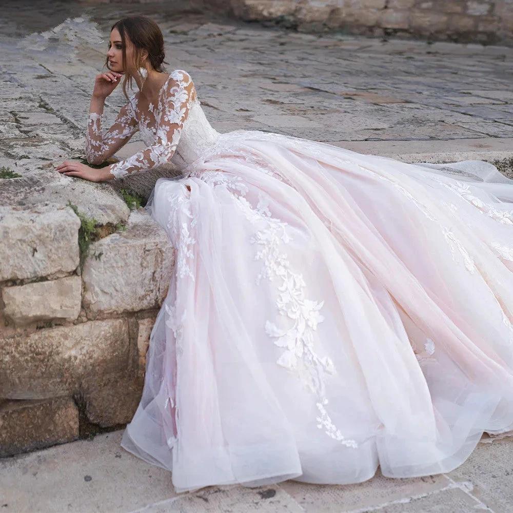 Sexy Deep V-neck Vestidos De Novia Appliques Vestido De Noiva Long Sleeves Wedding Dresses Lace Robe De Mariée