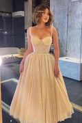 Elegant Spaghetti-Strap Sweetheart Sequins Prom Dress With Tulle
