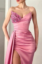 Long V-Neck Beads Mermaid Front Slit Evening Prom Dress With Ruffles