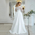 Beach Plus Size Wedding Dress Woman Satin Bohemian Lace Long Sleeve V Neck A Line Floor Length Bridal Gown White
