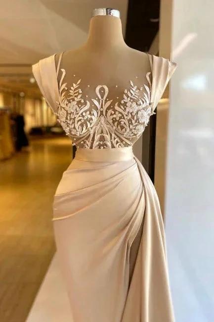 Amazing Column Satin Sleeveless Prom Dress with Lace and Pearls