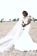 Appliques Sheer Tulle Mermaid Wedding Dress Pleated Bridal Wears