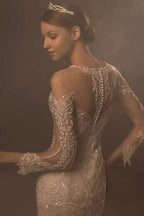 Exquisite Mermaid Halter Neck Illusion Lace Wedding Dress with Beaded Embroidery & Keyhole Back H0010