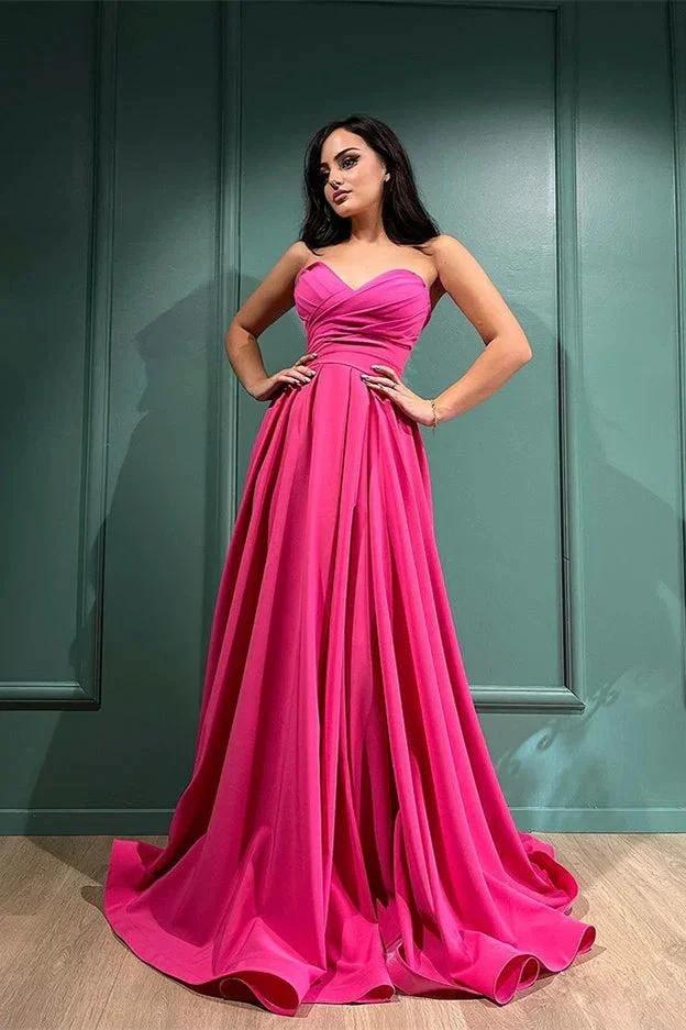 Ravishing Fuchsia Sweetheart A-Line Evening Gown with Daring Split