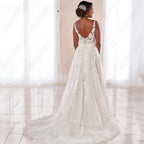Boho Wedding Dresses Spaghetti Straps A-Line Applique Bride Gowns Sexy Backless Sleeveless Tulle robe