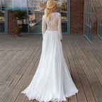 Wedding Dresses Long Sleeves Bohemian Illusion Lace Appliqued Chiffon Bridal Gowns Beach V-Neck A Line Robes