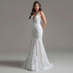 Charming Trumpet Wedding Dresses Sleeveless Scoop Pleat Appliques Bridal Gown Vestido De Casamento Customised For Women