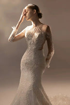 Exquisite Mermaid Halter Neck Illusion Lace Wedding Dress with Beaded Embroidery & Keyhole Back H0010