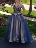 Ball Gown Sleeveless Spaghetti Straps Beading Floor-Length Tulle Prom Dresses