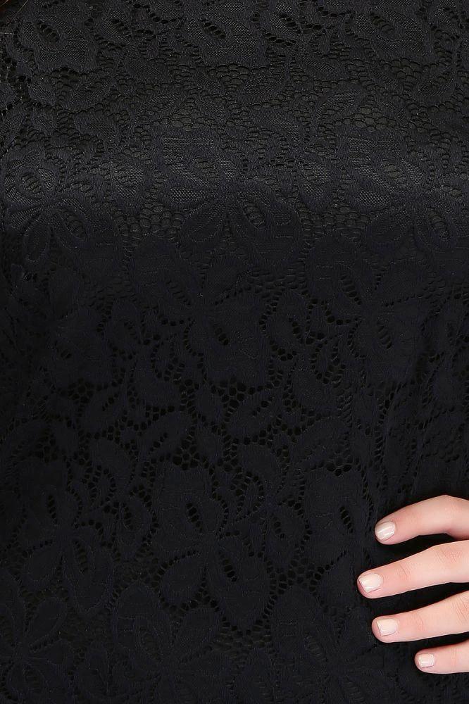 Bateau Tea Length Mermaid Plus size Lace Black Evening Dresses with sleeves