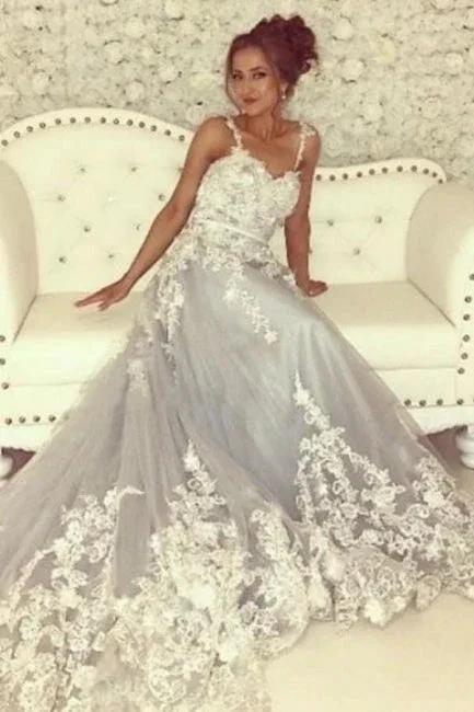 Beautiful A-line Long Sleeveless Sweetheart Prom Dresses With Lace