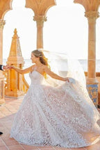 Beautiful A-Line Long White Sleeveless Wedding Dresses With Lace