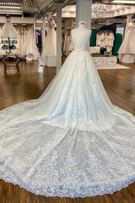Beautiful A-Line Spaghetti Straps Appliques Wedding Dresses With Lace