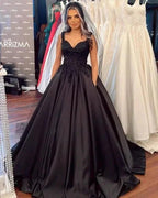 Beautiful Black Sleeveless Wedding dresses Princess with Lace