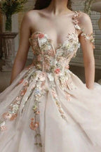 Beautiful Long A-line One Shoulder Flowers Evening Dresses With Slit