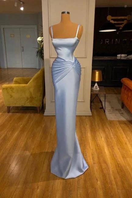 Beautiful Long Blue Mermaid Evening Dresses Simple Straps Prom Dresses