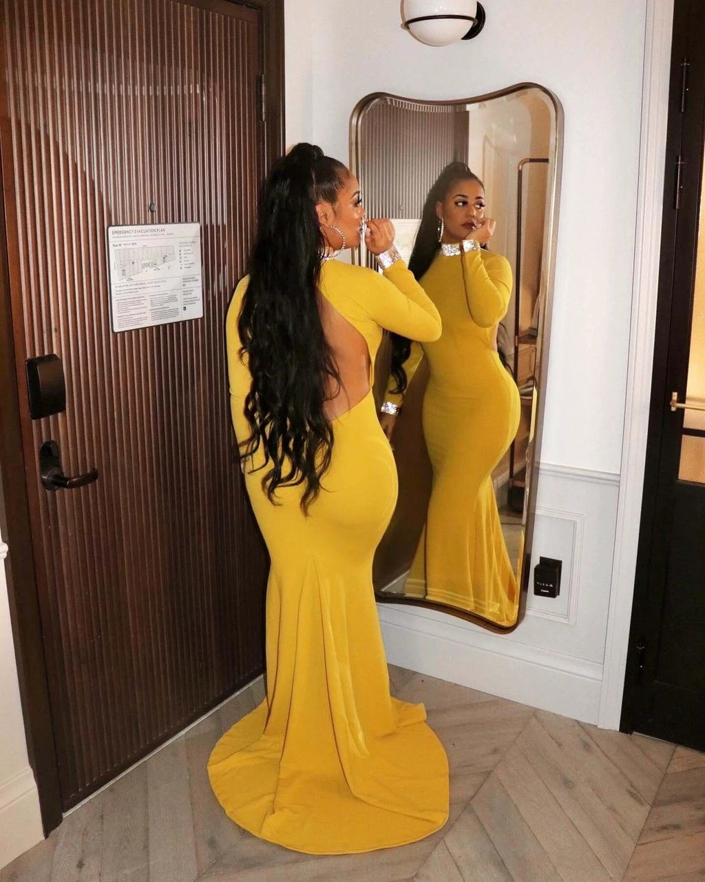 Beautiful Long Sleeves Backless High Neck Mermaid Prom Dress