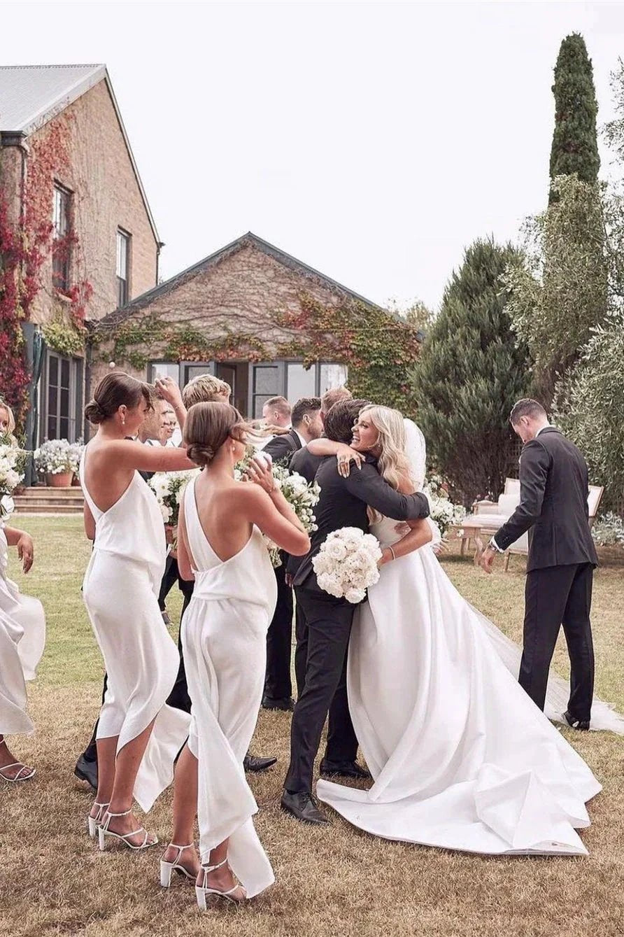 Beautiful Simple White A-line Wedding Dress With Side Slit