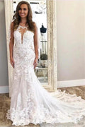 Beautiful Sleeveless Column Lace Wedding Dress On Sale