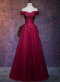 Beautiful Wine Red Tulle Sweetheart Long Prom Dress A-line Party Dress