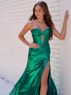 Bencelina | Mermaid Sweetheart Green Metallic Long Prom Dress with Slit