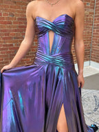 Bencelina | Mermaid Sweetheart Green Metallic Long Prom Dress with Slit