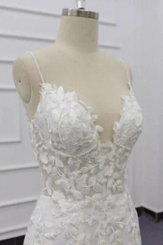 Best Spaghetti Strap Appliques Mermaid Elegant Wedding Dresses