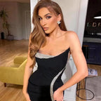 Black Elegant Strapless Sleeveless High Split Sequined Mermaid Evening Dresses