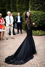 Black Long Sleeves Mermaid Wedding Dress with Sweep Train