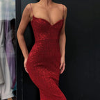 Black Sheath Spaghetti Straps Open Back Sequins Prom Dresses