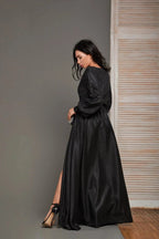 Glitter Puffy Sleeve Prom Dresses for Women Long with Slit Evening Formal Party Gown SYP01