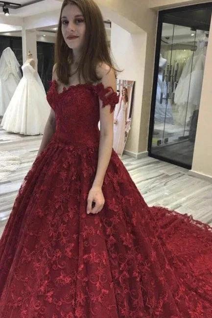 Bungudry Off-the-shoulder A-Line Wedding Dresses With Lace