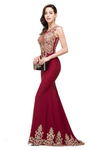Burgundy Crew Sweep-length Mermaid Formal Dresses